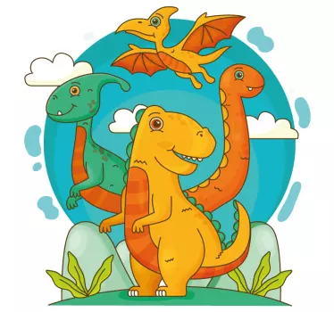 Sticker mural dinosaure famille de dinosaures cartoon - TenStickers