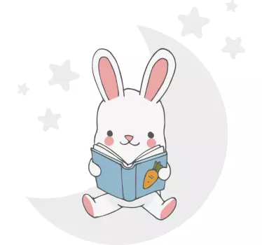 Sticker Mural Illustration Lapin lisant sur la lune - TenStickers