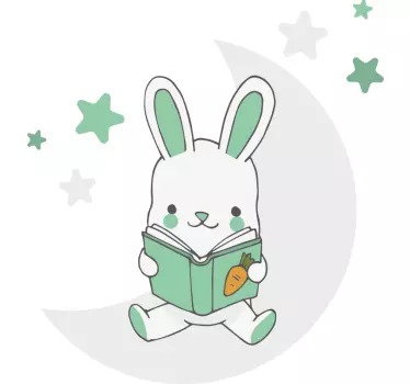 Sticker Mural Illustration Lapin lisant sur la lune - TenStickers