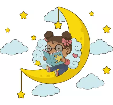 Sticker enfant lecture sous la lune - TenStickers