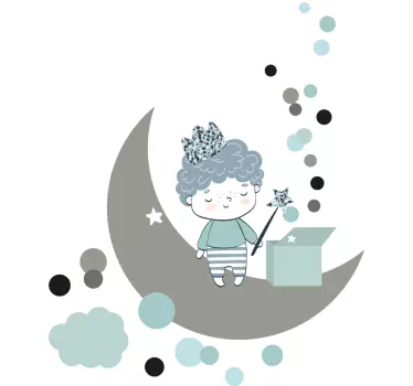 Sticker Mural Illustration Bébé avec un cadeau magique sur la lun - TenStickers