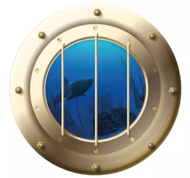 Sticker Mural Poisson Requins dans la fenêtre sous-marine - TenStickers