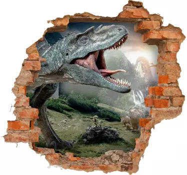 Sticker mural dinosaure t-rex qui casse le mur - TenStickers