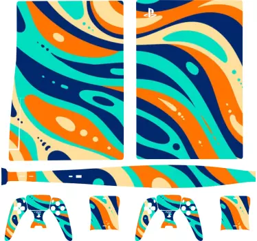 Autocollant PS5 Fond groovy coloré ondulé dessiné à la main - TenStickers