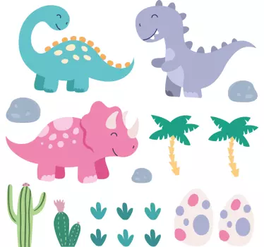 Sticker mural dinosaure dinosaures de dessins animés colorés - TenStickers