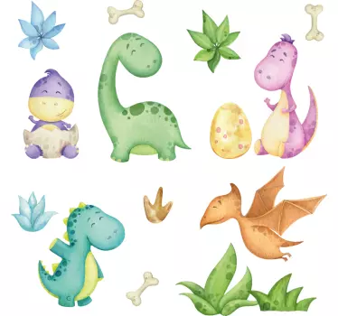 Sticker mural dinosaure figurines adorables - TenStickers
