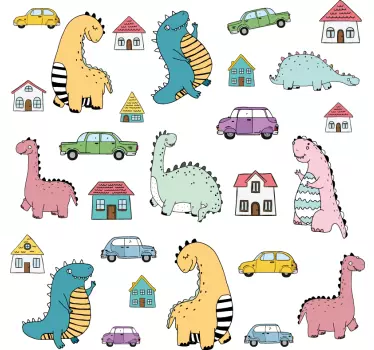 Sticker mural dinosaure figures colorées - TenStickers