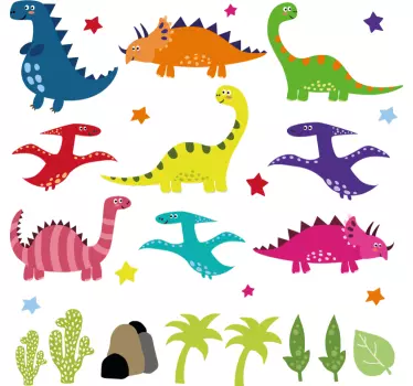 Autocollant Pack de dessins de dinosaures colorés style nordique - TenStickers