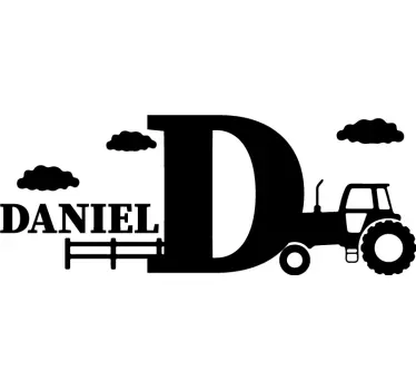 Sticker Mural Jouet Tracteur vert silhouette avec nom - TenStickers