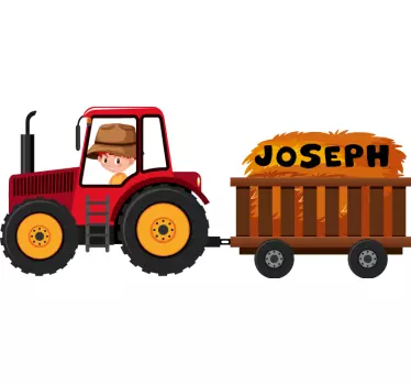 Sticker Mural Jouet Tracteur rouge avec nom garçon - TenStickers