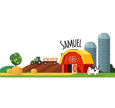 Sticker Mural Jouet Tracteur vert sur la colline avec nom - TenStickers