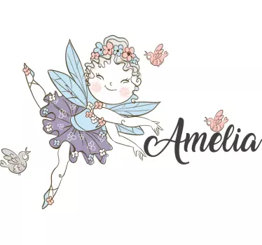 Sticker enfant fée enchantée accompagnée de papillons - TenStickers