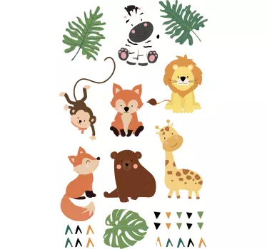 Sticker Mural Personalisé Animaux sauvages et feuilles - TenStickers