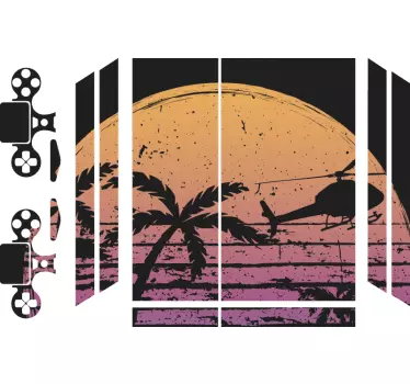 Sticker PS4 scène d'hélicoptère au coucher du soleil - TenStickers