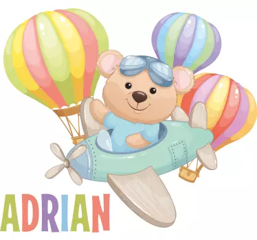 Sticker enfant l'aventure de l'ours pilote - TenStickers
