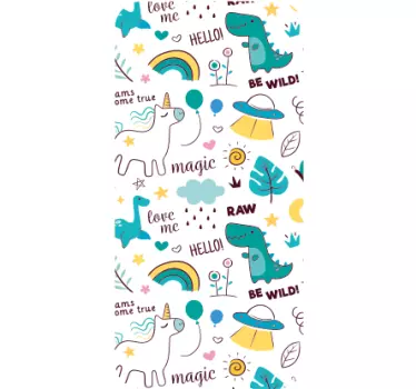 Autocollant samsung licorne et dinosaure style dessin animé - TenStickers