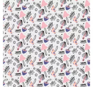 Sticker Deco Meuble Champignons et fleurs classiques - TenStickers