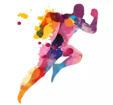 Sticker mur coureur taches de couleur aquarelle - TenStickers