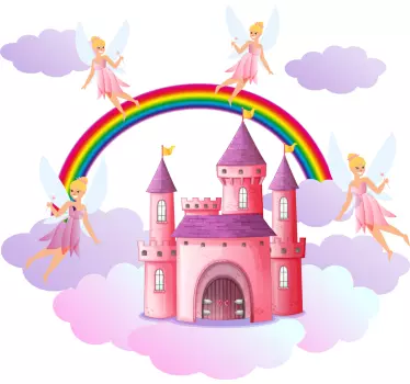 Autocollant fées et gobelins Château rose et reines des fées - TenStickers