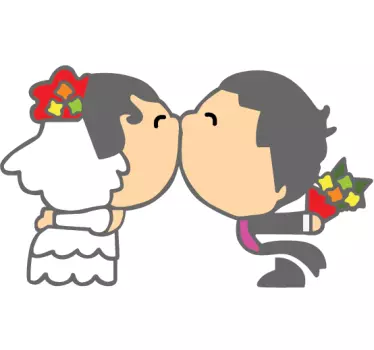 Sticker mariage jeunes mariés s'embrassant - TenStickers
