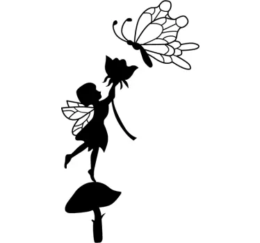 Sticker papillon et fée sur champignon - TenStickers