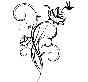 Sticker mural salon motif floral et colibri - TenStickers