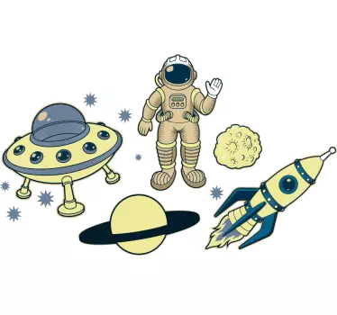Sticker espace planètes, astronautes et fusée - TenStickers