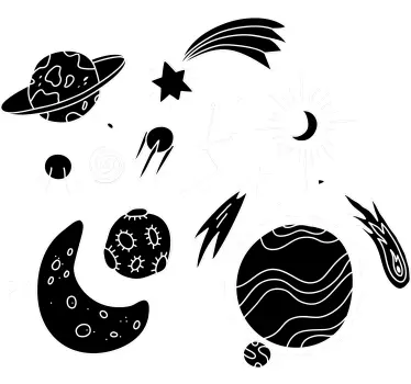 Sticker Mural Espace Illustrations cosmiques en noir et blanc - TenStickers