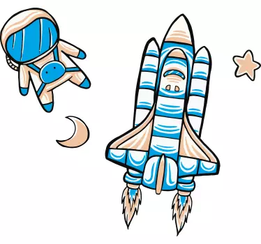 Sticker enfant fusée et astronaute - TenStickers