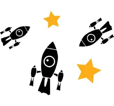 Sticker Espace motif étoiles jaunes et vaisseaux spatiaux noirs - TenStickers