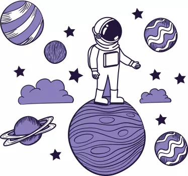 Sticker Mural Espace Astronaute dessiner avec des planètes - TenStickers