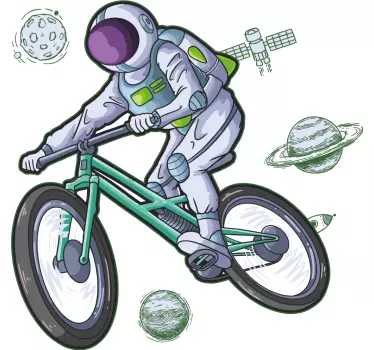Sticker espace aventure de l'astronaute à vélo - TenStickers