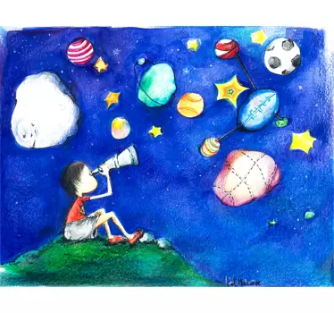 Sticker espace enfant regardant le ciel - TenStickers
