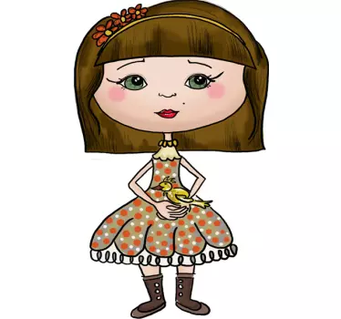 Sticker enfant poupée robe oiseau - TenStickers
