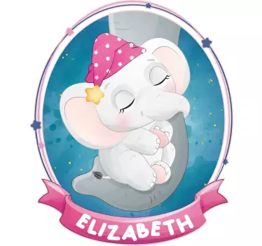 Sticker Mural Chambre Enfant éléphant mignon pour fille avec nom - TenStickers