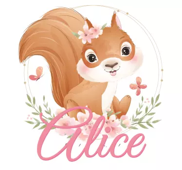 Sticker Chambre écureuil mignon pour fille avec prénom - TenStickers