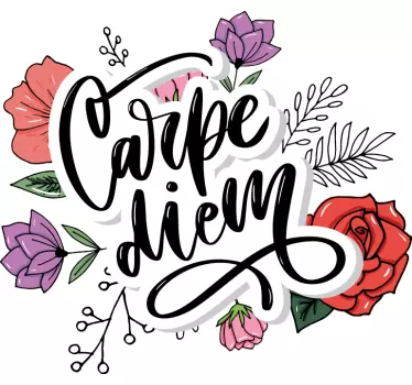 Sticker citation carpe diem avec fleurs - TenStickers