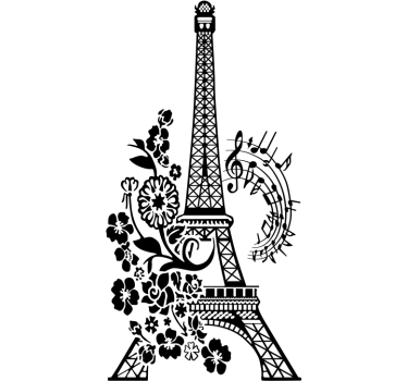 Sticker Paris Tour Eiffel fleurs et musique - TenStickers