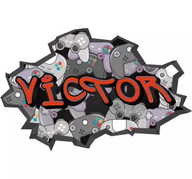 Sticker chambre ado graffiti prénom motif gamer - TenStickers