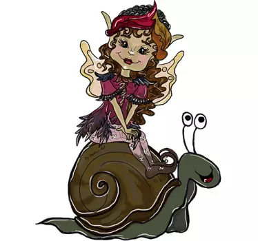 Sticker enfant elfe sur un escargot - TenStickers