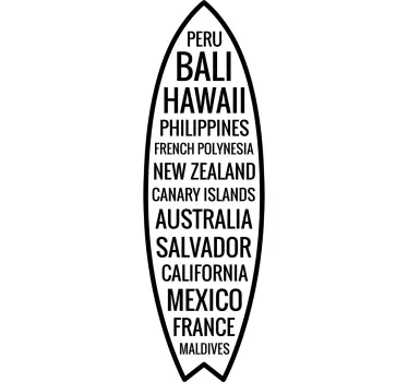 Sticker surf planche avec pays - TenStickers