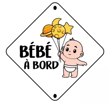 Sticker bébé à bord dessin animé avec ballons - TenStickers