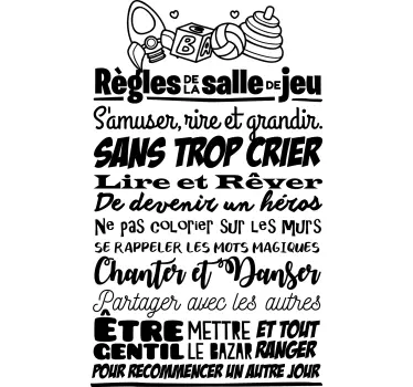 Sticker enfant règles salle de jeux - TenStickers