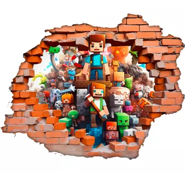 Autocollant monde jeux vidéo et mur en briques - TenStickers