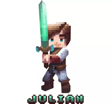 Sticker personnage jeu vidéo pixelisé avec épée personnalisable - TenStickers