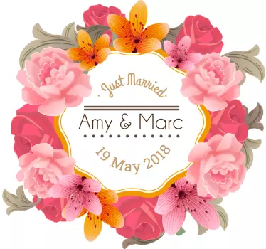 Sticker mariage cadre fleuri - TenStickers