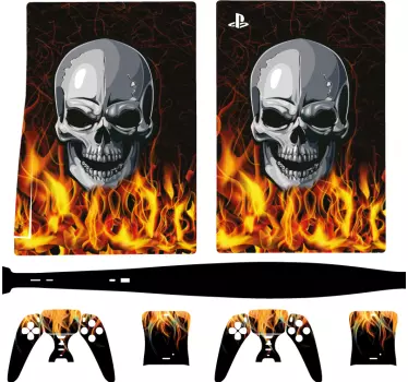 Sticker PS5 tête de mort et flammes - TenStickers