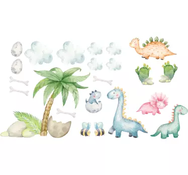 Sticker pour chambre enfant motif dinosaures aquarelle - TenStickers
