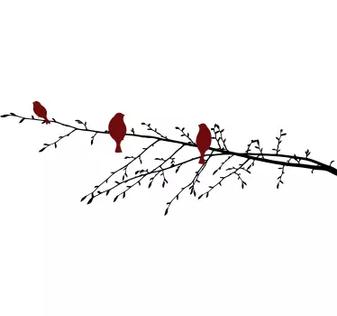 Sticker arbre oiseaux rouges sur une branche - TenStickers