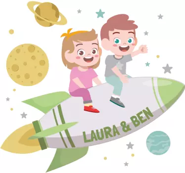 Sticker espace frères sur une fusée - TenStickers
